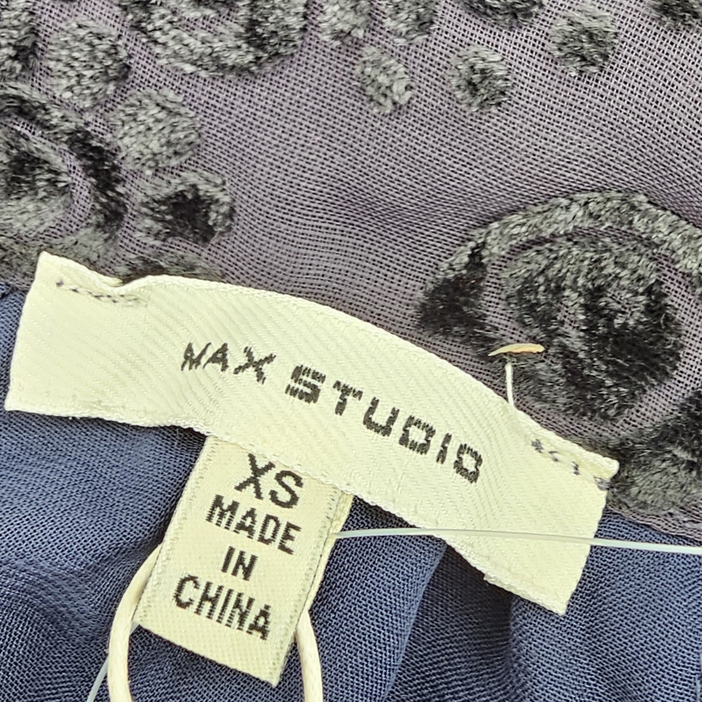 Max Studio Midnight Blue w/ Black Velvet Devore Sleeveless Tie Neck Top XSmall - Picture 3 of 13